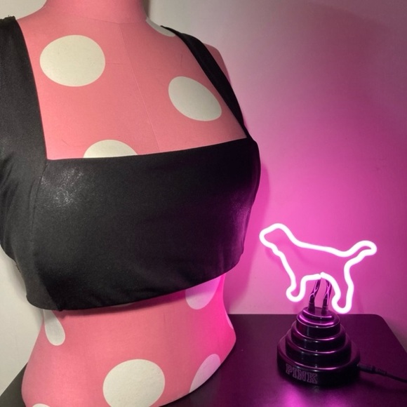 Victoria’s Secret Pink Ultimate Square-Neck Sports Bra Black Sparkle Size Large - Picture 5 of 17